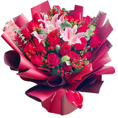 益阳22朵红玫瑰百合，爱的火焰