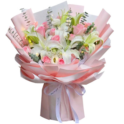 益阳16朵粉玫瑰百合,感情稳定坚固